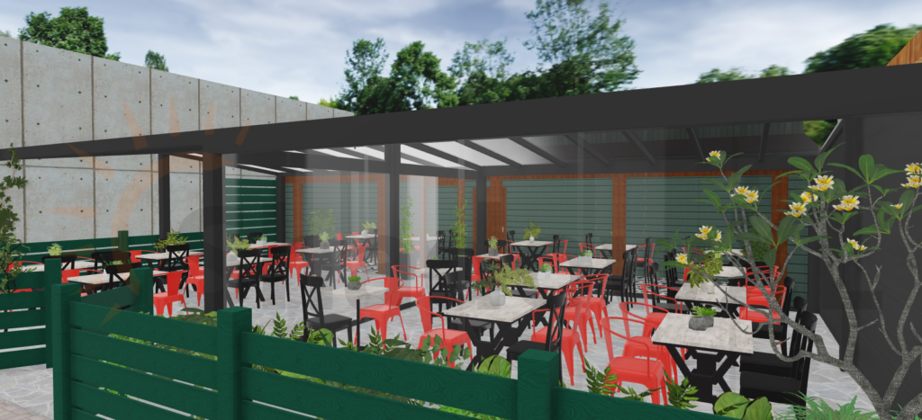 poglądowy projekt zabudowy ogródka restauracyjnego